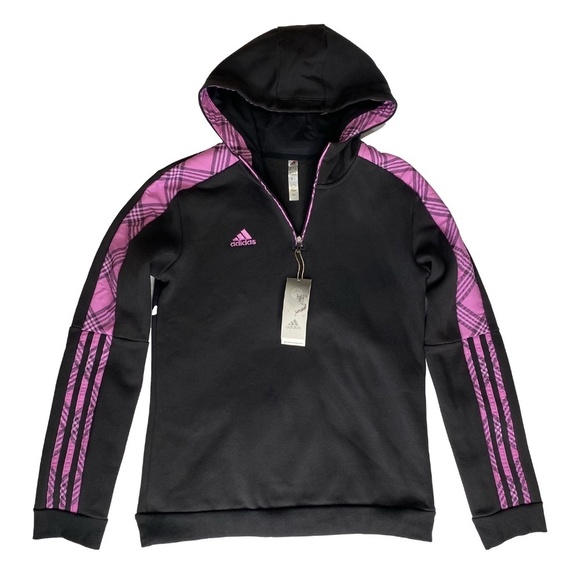 ADIDAS Tiro Winterized Hoodie Sweatshirt Track Jacket Black Lilac 3/4 Zip S NWT - Picture 4 of 16